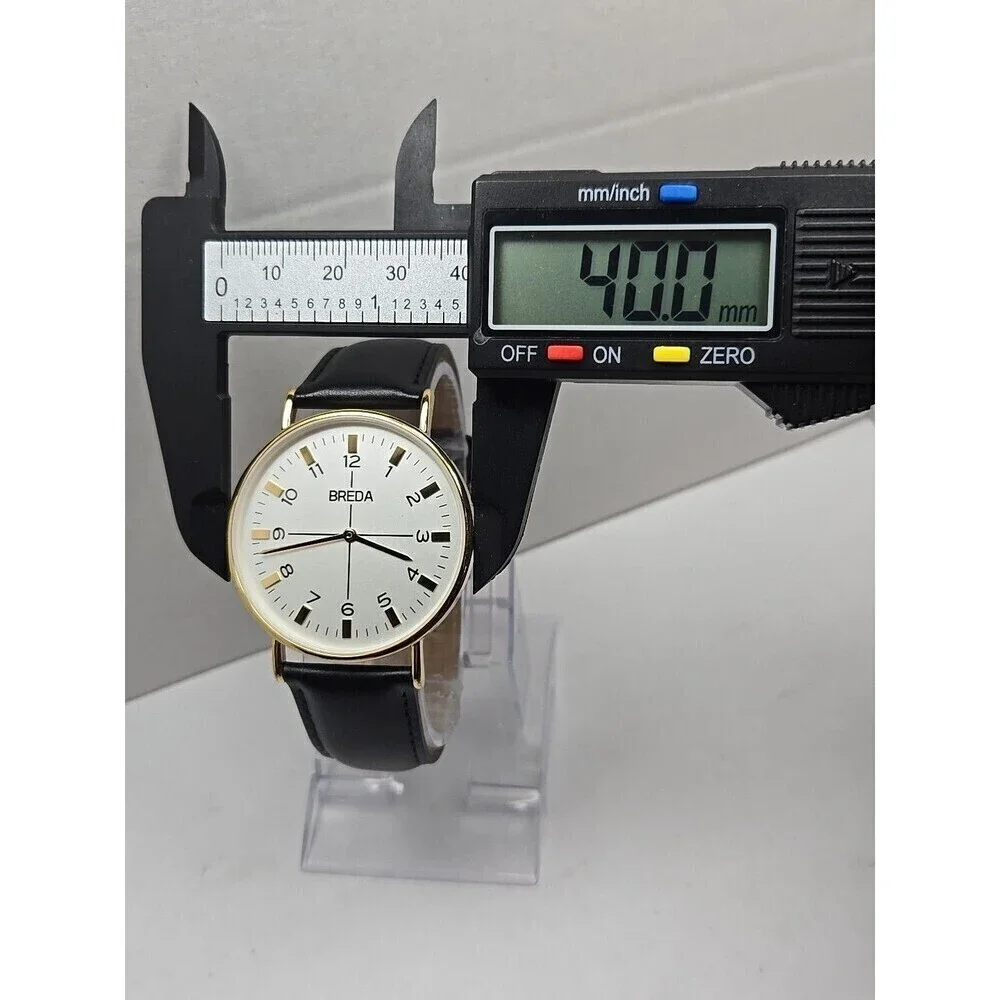 Breda Gold White Dial Quartz Unisex Watch Black Leather Strap New Battery Dallas